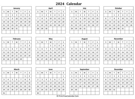 Calendar Yearly 2024 Landscape Layout