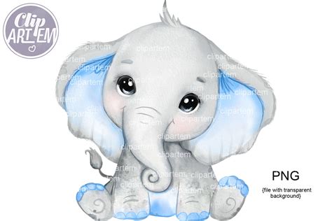 Super Cute Baby Boy Elephant Png Watercolor Baby Elephant Clip Art By