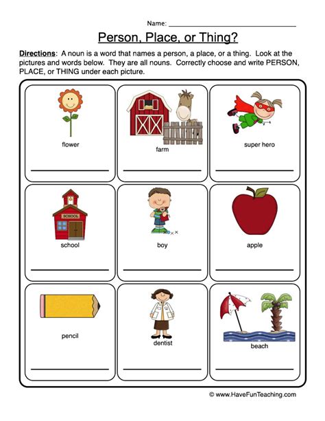Person Place Or Thing Worksheet Have Fun Teaching