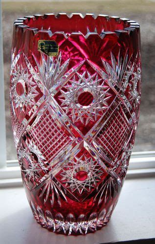 Large Bohemian Cranberry Overlay Cut To Clear Crystal Glass Vase Artofit