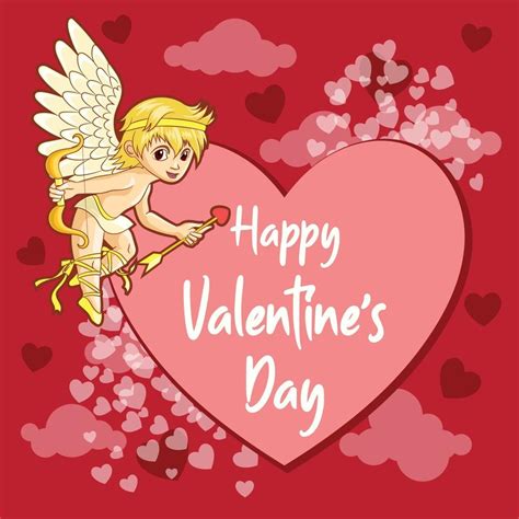 Valentines Day Greetings With Cupid And Heart Banner 1997836 Vector
