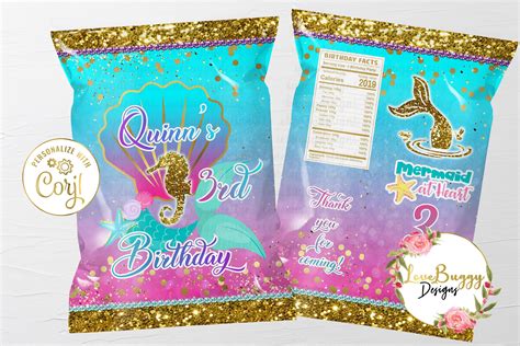 Customize this event flyer (us letter) template. Mermaid Birthday Chip Bag Mermaid Favor Bag Mermaid Chip ...