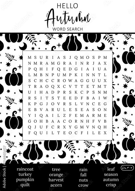 Hello Autumn Word Search Puzzle For Children Or Adults Crossword
