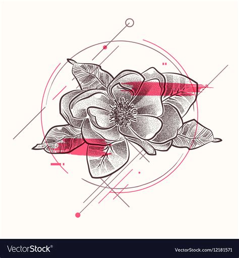 Tattoo Flower With Floral Elements In Dotwork Vector Image