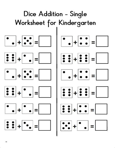 Dice Addition Single Worksheet For Kindergarten