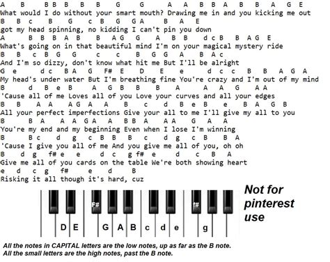 All Of Me Piano Keyboard Letter Notes Irish Folk Songs