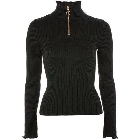 Topshop Half Zip Ribbed Funnel Neck Top 170 Sar Liked On Polyvore