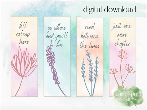 Quote Printable Bookmark Set Download And Print Bookmarks Watercolor Bookmarks Printable