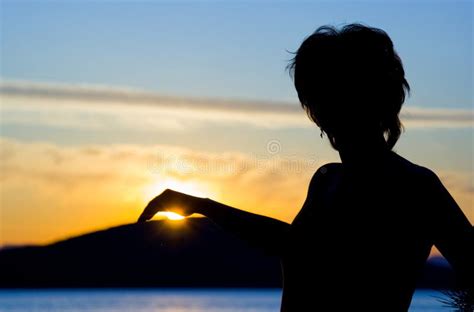 Woman Silhouette At Sunset Stock Image Image Of Beach