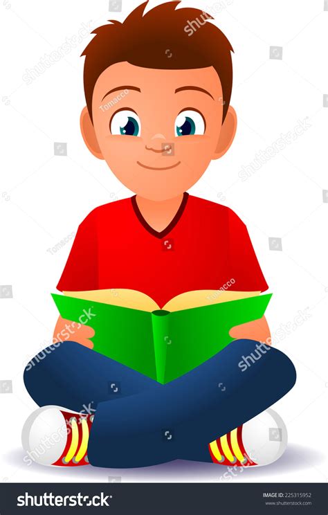 Boy Reading Book Cartoon Illustration Stock Vektor Royaltyfri