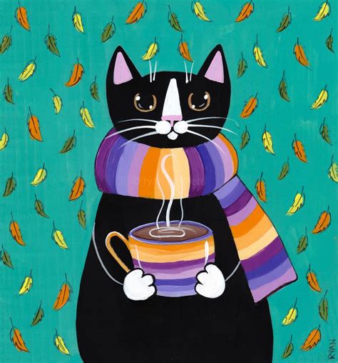 Coffee cat cat drawing cute cat coffeine cat | etsy. 196 best Coffee Art ☕️ - Cats images on Pinterest | Black ...