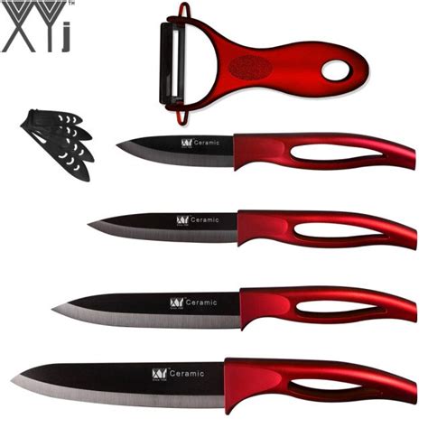 Xyj Red Handle Kitchen Knives Ceramic Peeler 6 5 4 3 Inch Ceramic