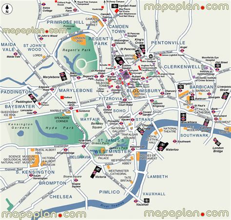 London Top Tourist Attractions Map City Sightseeing Highlights Map