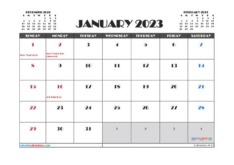 Free January 2023 Printable Calendar Pdf And Image