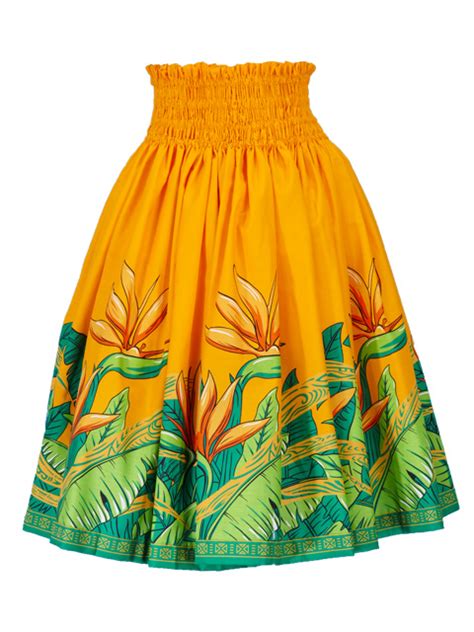 Hula Pa U Skirt With Bird Of Paradise Print Yellow G2472 Hulaohana