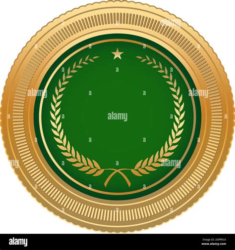 Medal Award Vector With Gold Frame Laurel Wreath Star And Green Medal