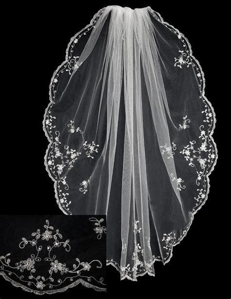 Delicately Embroidered Wedding Veil Embellished Wedding Veil Wedding Veils Headpieces