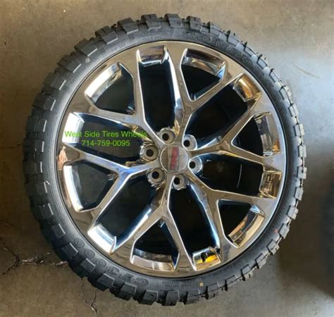 22” Gmc Sierra Chrome Snowflake Wheels Chevy Silverado 33” Mt Tires