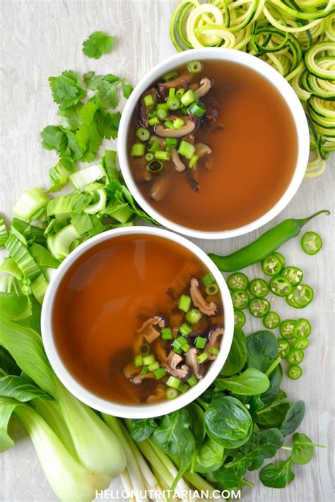 Vegetarian recipes and nutrition information dedicated to educating the public on vegetarianism and the interrelated issues of health, nutrition, ecology, ethics, and world hunger. Low-Sodium Shiitake Ginger Broth | Hello Nutritarian