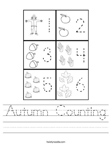 Autumn Counting Worksheet Twisty Noodle