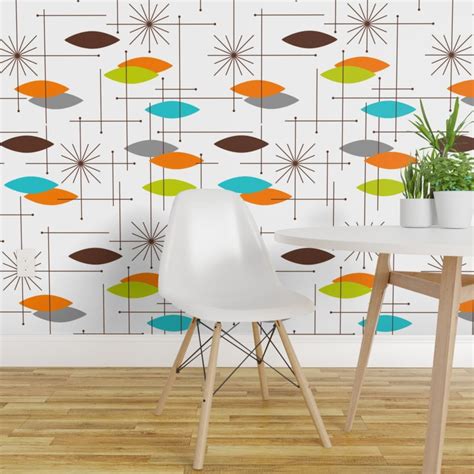 Peel And Stick Wallpaper 2ft Wide Mid Century Modern Orbs Large Scale