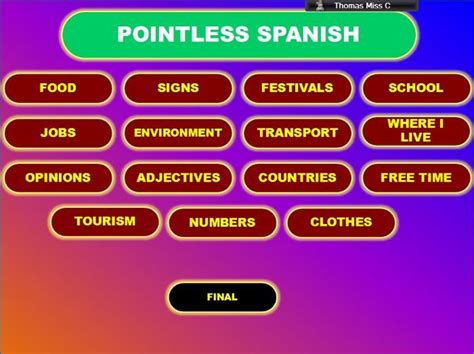 Pointless Gcse Spanish Vocabulary Game Teaching Resources