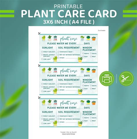 Plant Care Cards Template Printable Templates