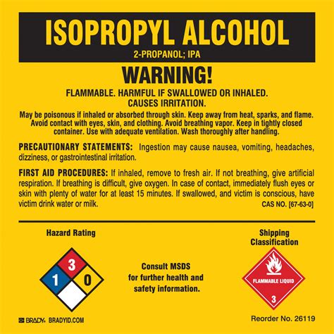 Printable Isopropyl Alcohol Label