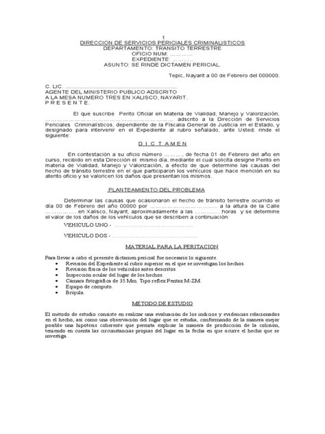 Dictamen De Hechos De Tránsito Terrestre Formato Pdf