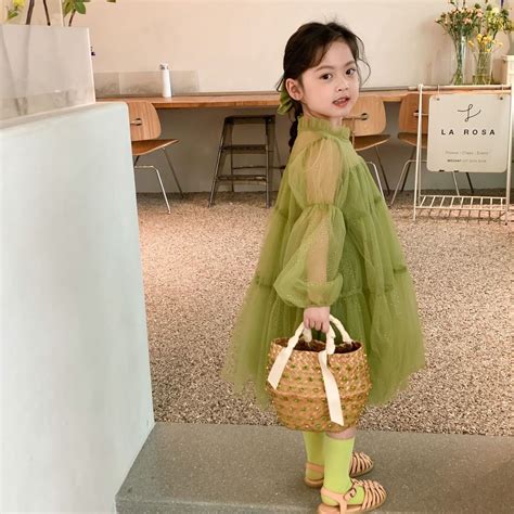 New Style Korean Version Green Dress For Kids Girls 1 8 Years Old Dress