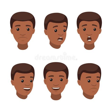 Set Of Various Male Emotional Faces African American Man With
