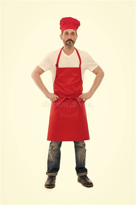 Housework Includes Cooking And Cleaning Bearded Mature Man In Chef Hat And Apron Stock Image