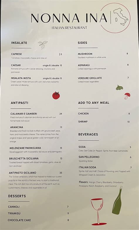 Menu at Nonna Ina Italian Restaurant, St. George