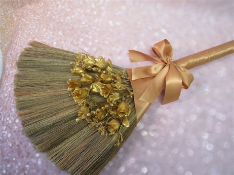 Decorated Wedding Jump Broom With Gold Roses For Jumping Broom Etsy