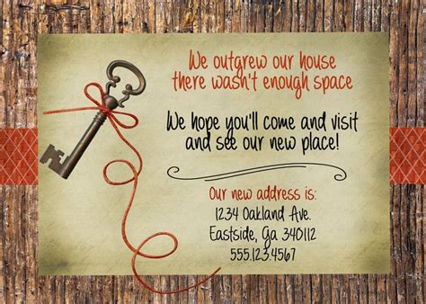 We are moving into a new house but we are calling it a home this time. Rustic Key Housewarming Invitation | House warming ...