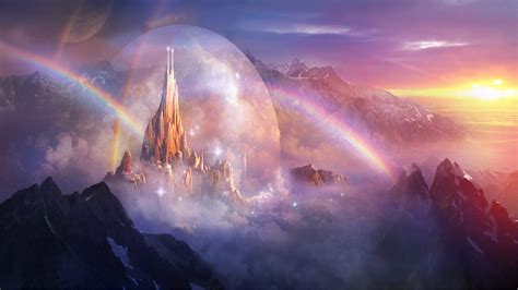 Fantasy Castle Rainbow Mountain Landscape Kingdom Wallpaper Fantasy