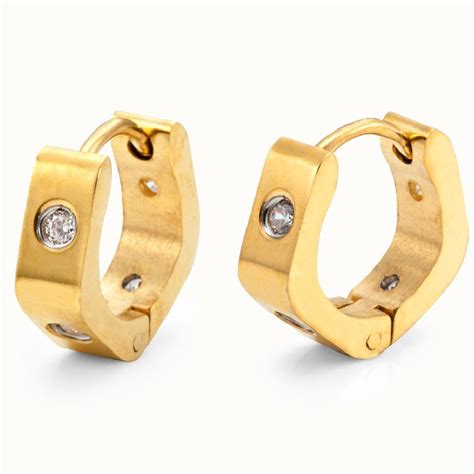 Unique Mens Hoop Earrings Stainless Steel Gold 4mm | RnBJewellery | Mens earrings hoop, Diamond ...