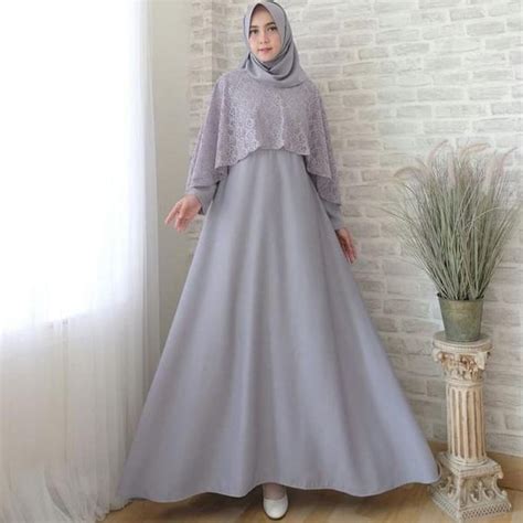 Jual Baju Gamis Pesta Wisuda Muslim Brokat Brukat Taskia Warna Abu Di