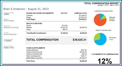Total Compensation Statement Excel Template Free Template 1 Resume