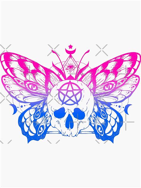 Bisexual Pentagram Pagan Bi Pride Skull Butterfly Goth Witch Sticker