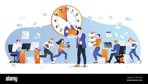 Project Deadline And Overtime Working Business Concept Vector Flat