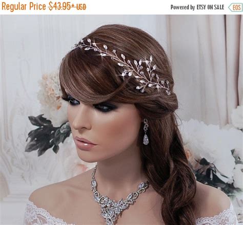 Silver Crystal Vine Headband Pearl Bridal Headpiece Bride Hair