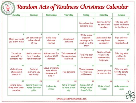 Free Random Acts Of Kindness Christmas Calendar