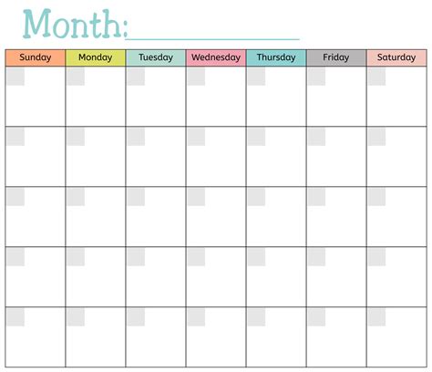 Blank Activity Calendar Template