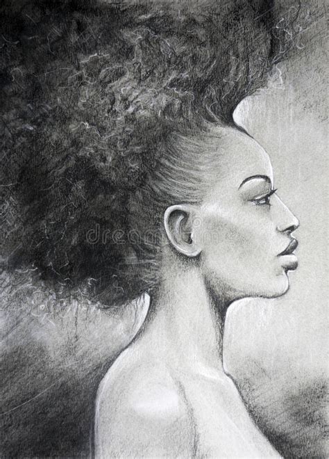 Charcoal Drawing Black Woman Portrait Stock Illustration Illustration