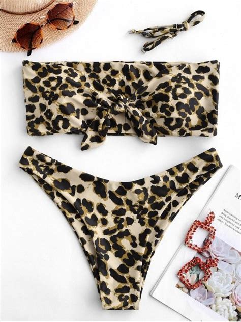 25 Off 2019 Zaful Leopard Knot Convertible Bikini Set In Leopard