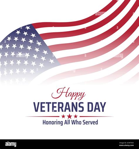 Happy Veterans Day Banner Greeting Card Waving American Flag On White