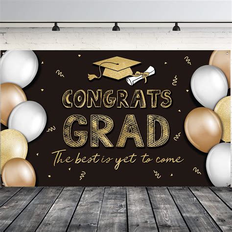 Buy 2023 Graduation Party Backdrop Banner Black And Gold Congrats Grad