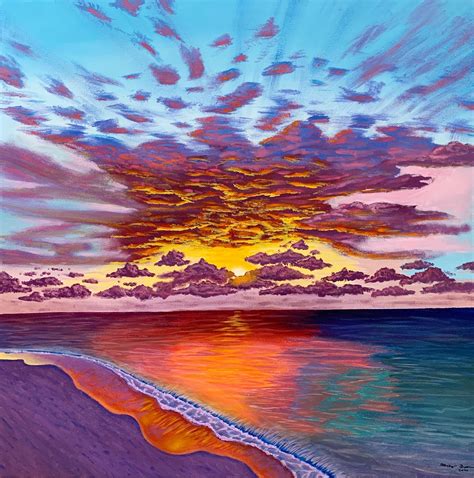 36x36 Acrylic Paint Sunrise Ocean Rpainting