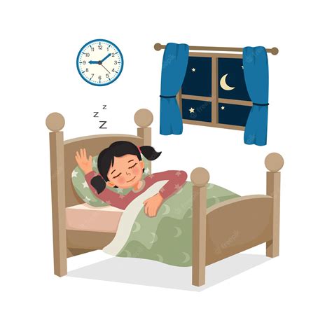 Premium Vector Cute Little Child Girl Sleeping Good Night In Bed At Home